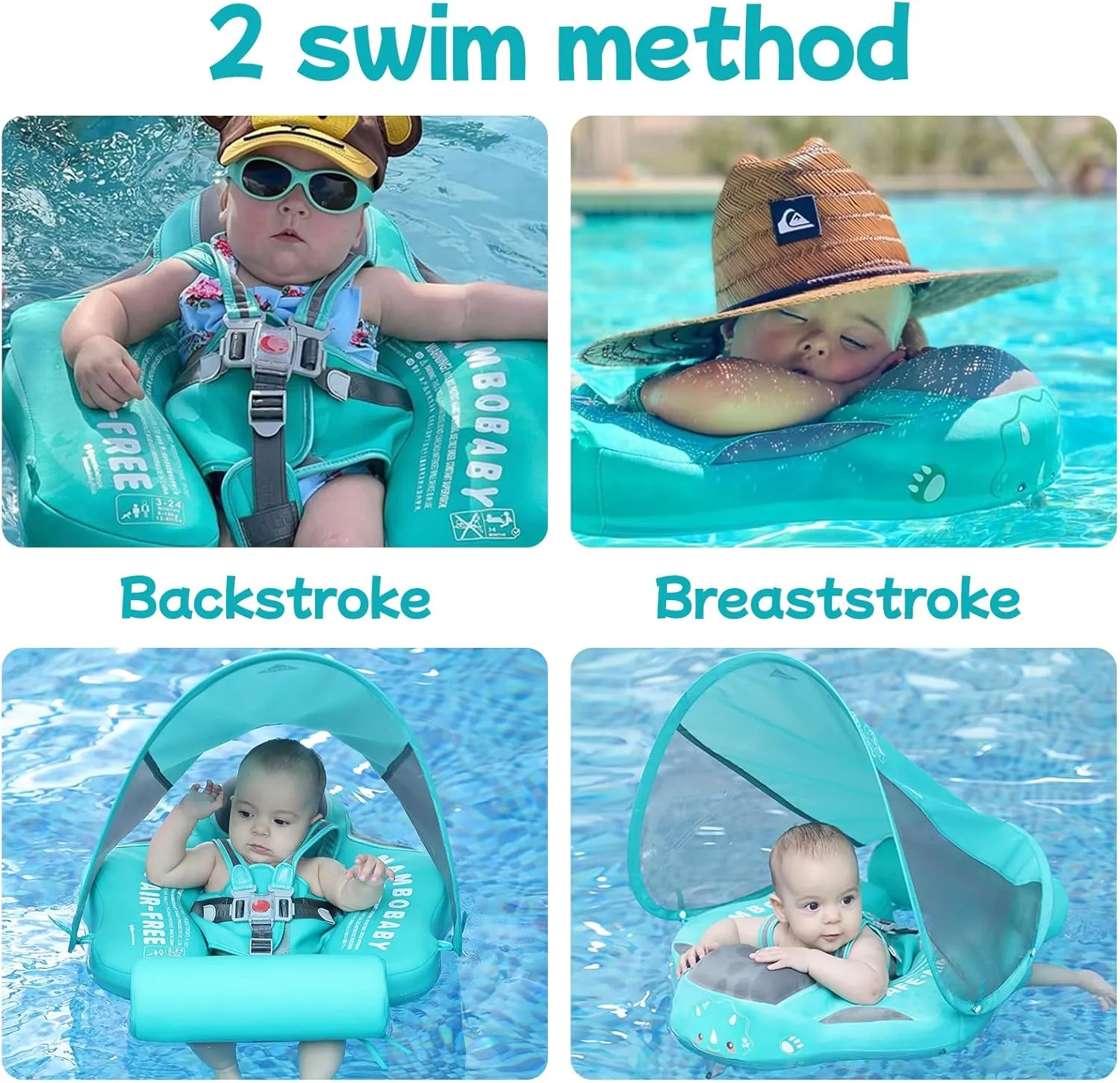 Mambobaby Float with Canopy and Tail New Upgraded Non-Inflatable Baby Pool Float Mambo Float Swim Trainer Solid Infant Swim Float Adjustable Pearl Foam Baby Swim Ring