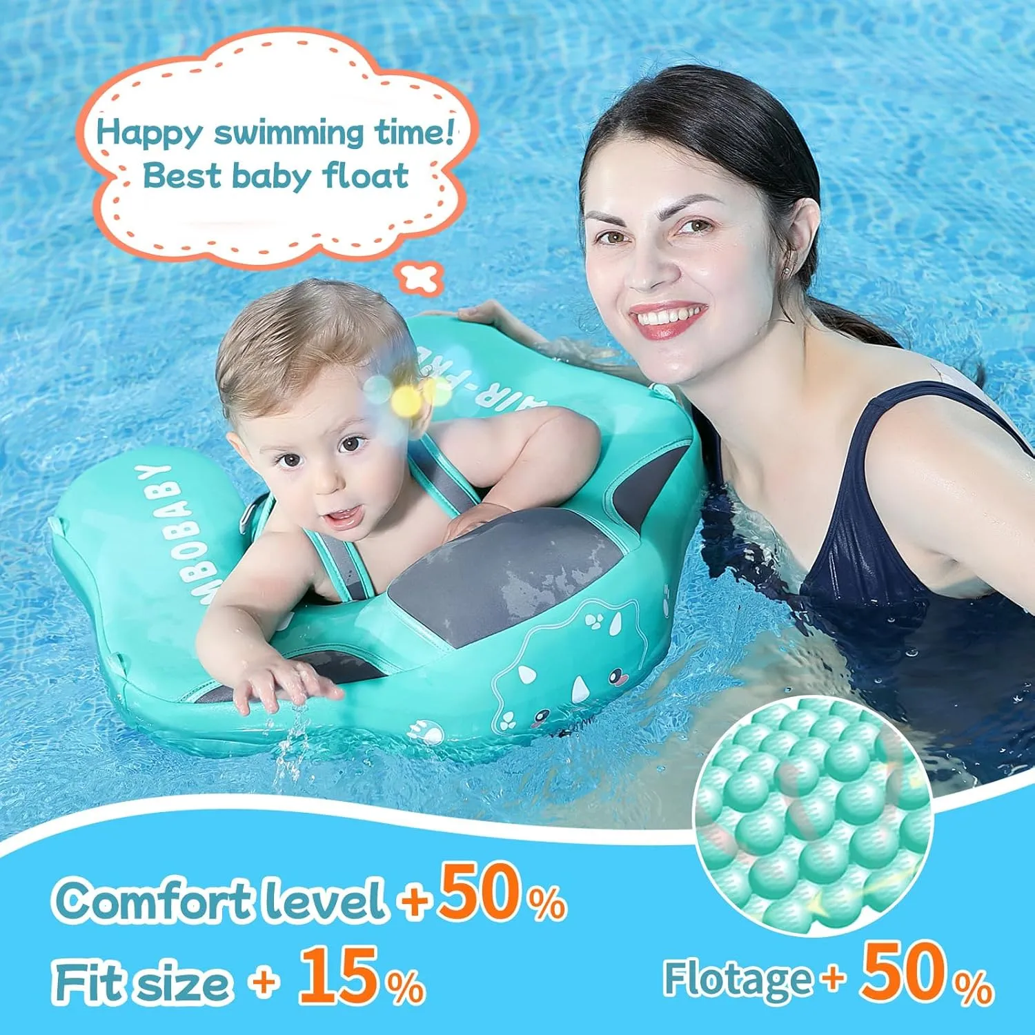 Mambobaby Float with Canopy and Tail New Upgraded Non-Inflatable Baby Pool Float Mambo Float Swim Trainer Solid Infant Swim Float Adjustable Pearl Foam Baby Swim Ring