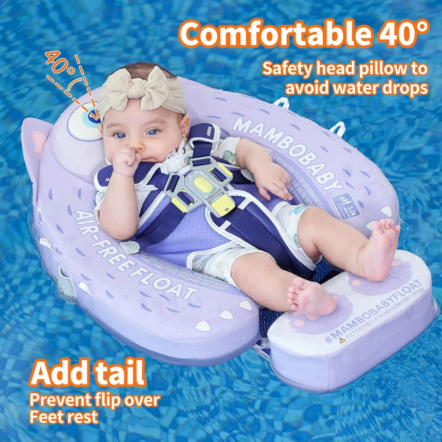 Mambobaby Float with Canopy and Tail New Upgraded Non-Inflatable Baby Pool Float Mambo Float Swim Trainer Solid Infant Swim Float Adjustable Pearl Foam Baby Swim Ring