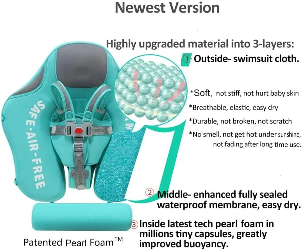 Mambobaby Float with Canopy and Tail New Upgraded Non-Inflatable Baby Pool Float Mambo Float Swim Trainer Solid Infant Swim Float Adjustable Pearl Foam Baby Swim Ring