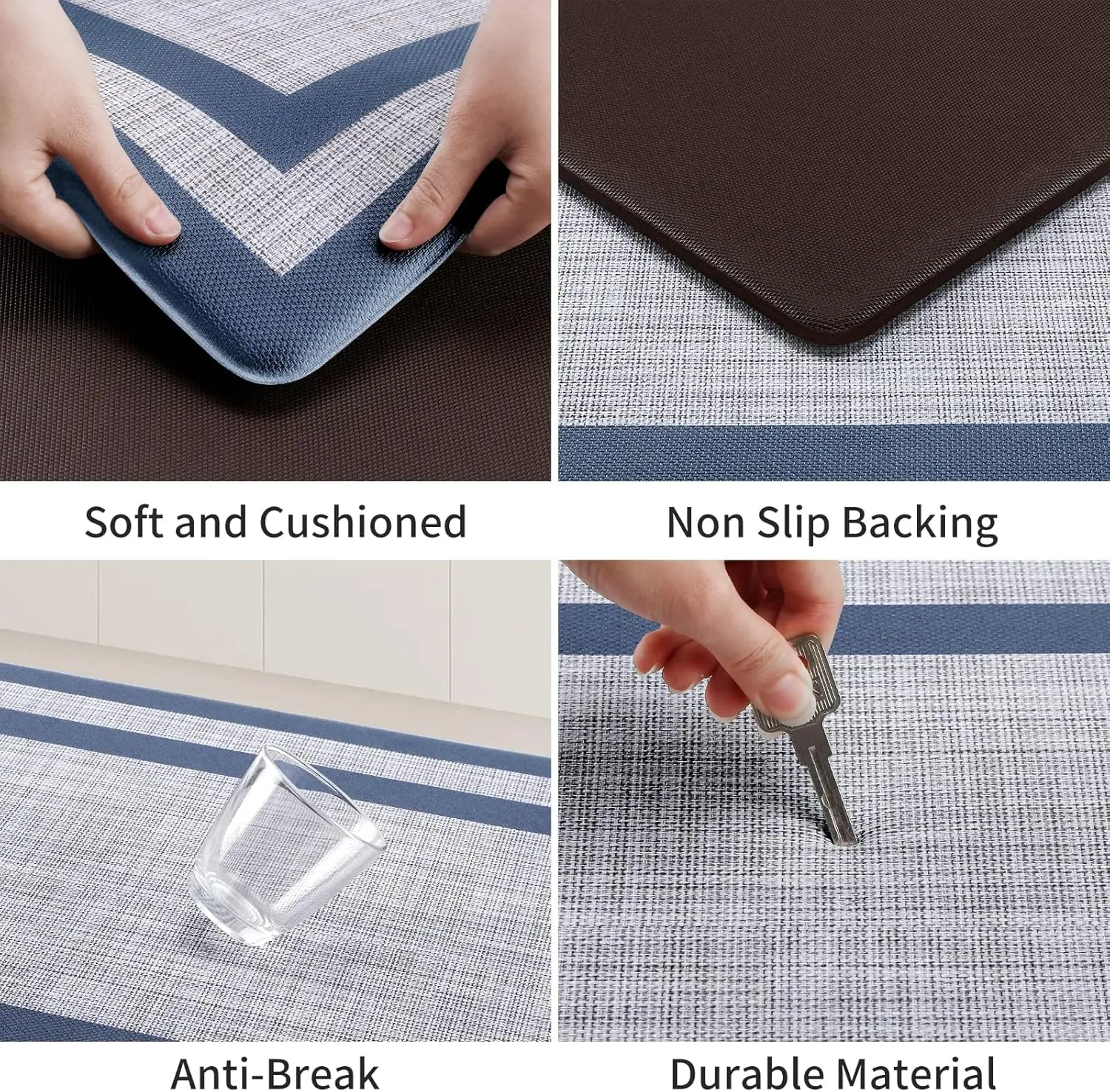 Mattitude Kitchen Mat [2 PCS] Cushioned Anti-Fatigue Non-Skid Waterproof Rugs Ergonomic Comfort Standing Mat for Kitchen, Floor, Office, Sink, Laundry, Blue and Gray