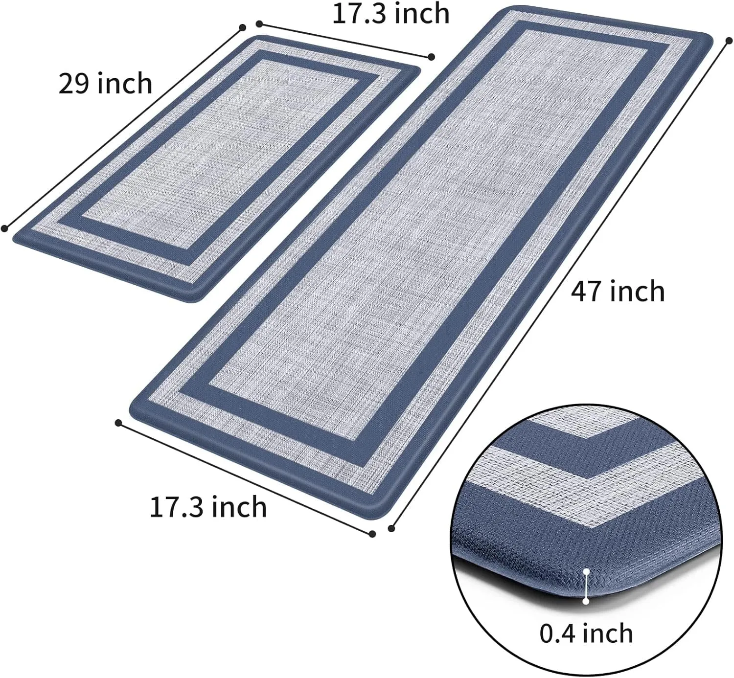 Mattitude Kitchen Mat [2 PCS] Cushioned Anti-Fatigue Non-Skid Waterproof Rugs Ergonomic Comfort Standing Mat for Kitchen, Floor, Office, Sink, Laundry, Blue and Gray