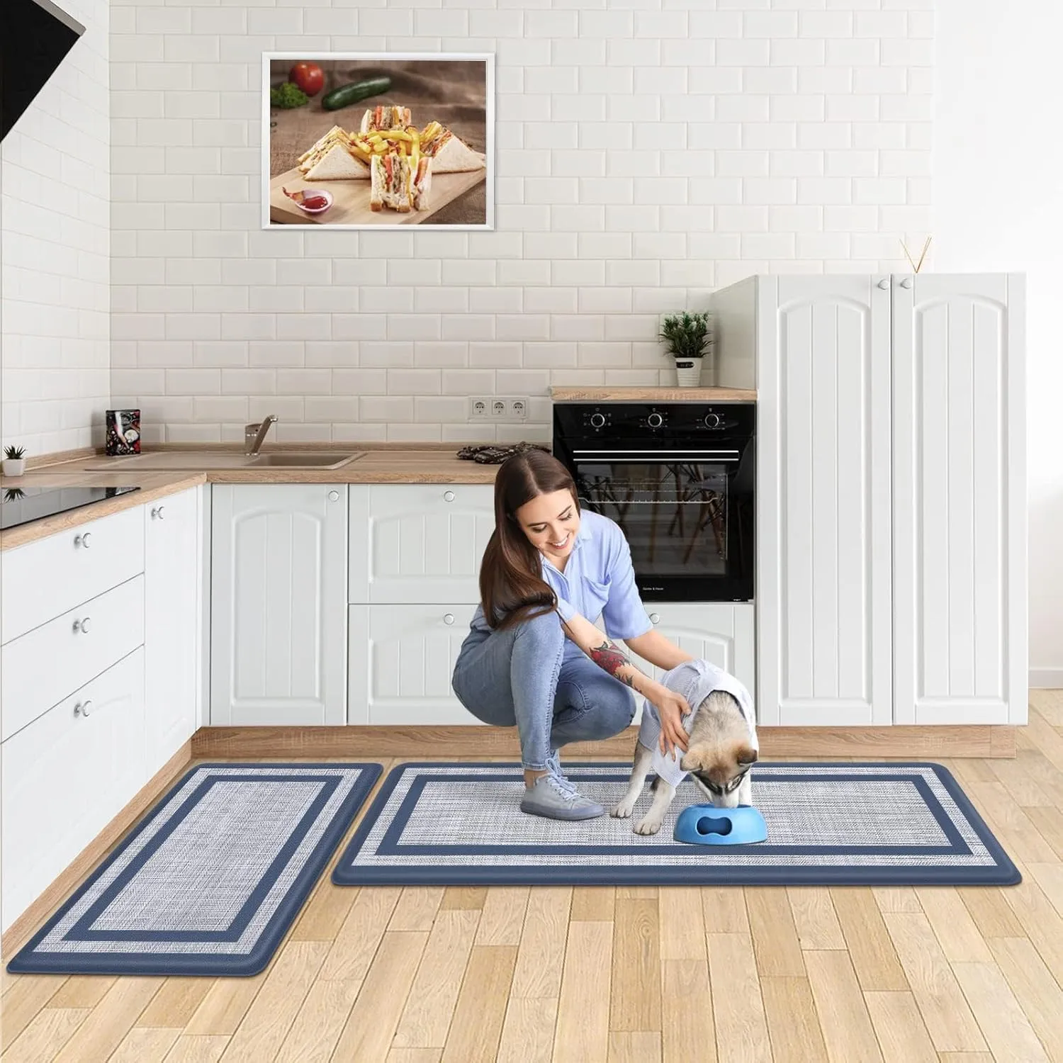 Mattitude Kitchen Mat [2 PCS] Cushioned Anti-Fatigue Non-Skid Waterproof Rugs Ergonomic Comfort Standing Mat for Kitchen, Floor, Office, Sink, Laundry, Blue and Gray