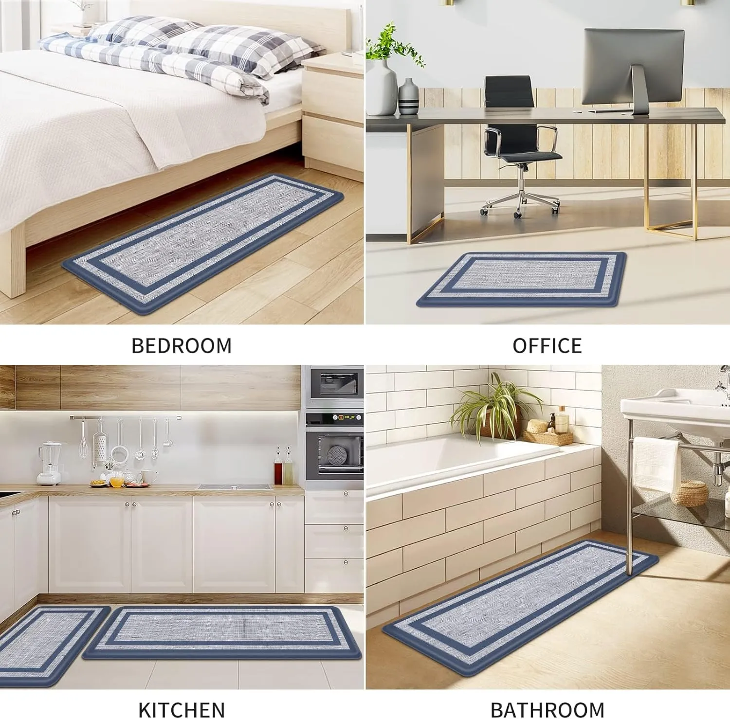 Mattitude Kitchen Mat [2 PCS] Cushioned Anti-Fatigue Non-Skid Waterproof Rugs Ergonomic Comfort Standing Mat for Kitchen, Floor, Office, Sink, Laundry, Blue and Gray