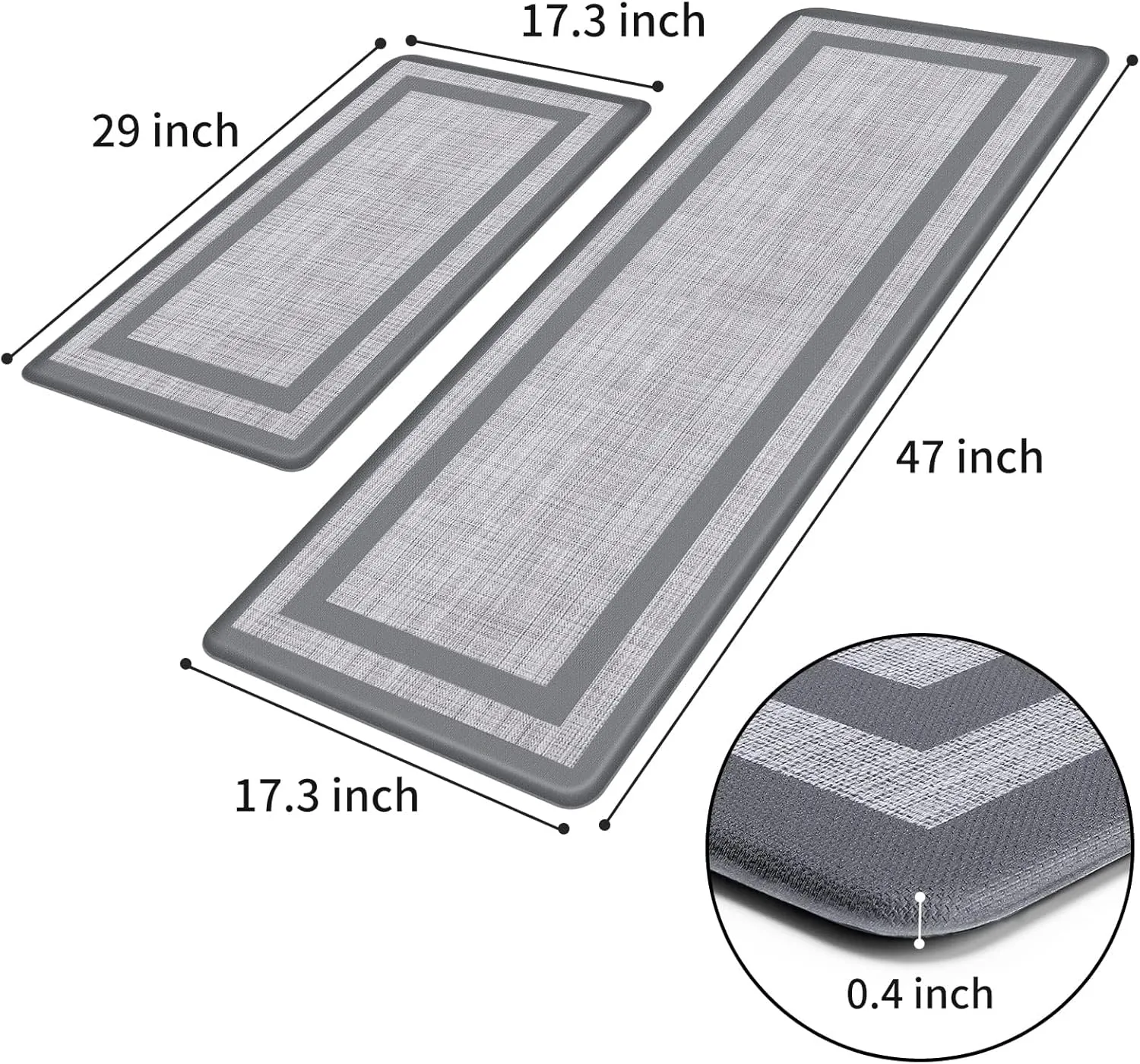 Mattitude Kitchen Mat [2 PCS] Cushioned Anti-Fatigue Rugs Non-Skid Waterproof Ergonomic Comfort Standing Mat for Kitchen, Floor, Office, Sink, Laundry, Gray and Gray