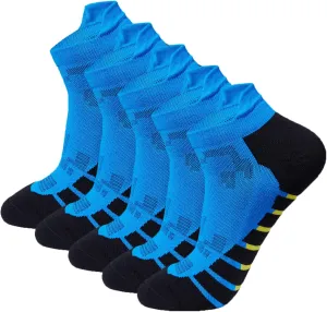 Men's Blue with Black 5-Pack Cushioned Seamless Anti Sweat Blister Proof Odor Resist Ankle Low Cut Running Socks