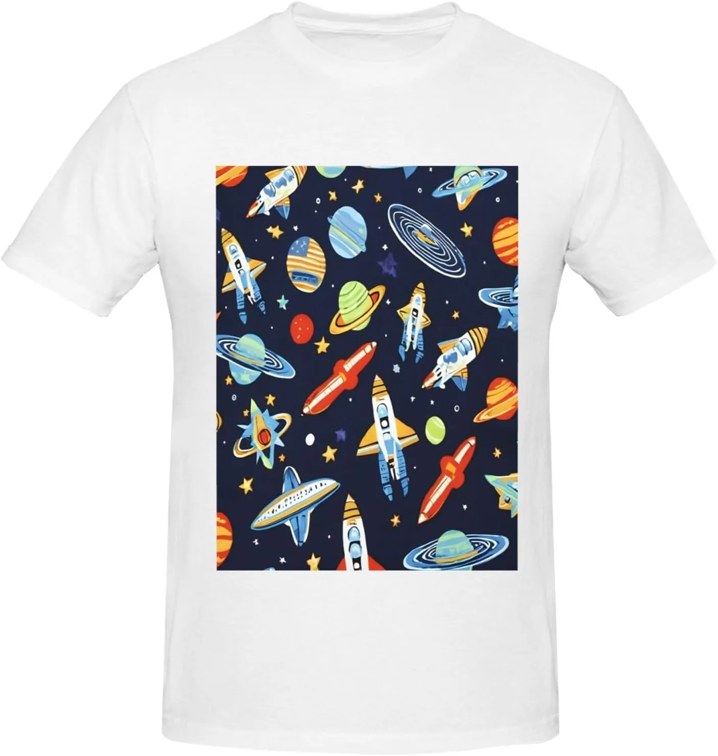 Men's Cotton Crew Neck T-Shirts, Non-Shrink Fit Shirts, Funny Astronaut Rocket Breathable Casual Tees for Travel Gym