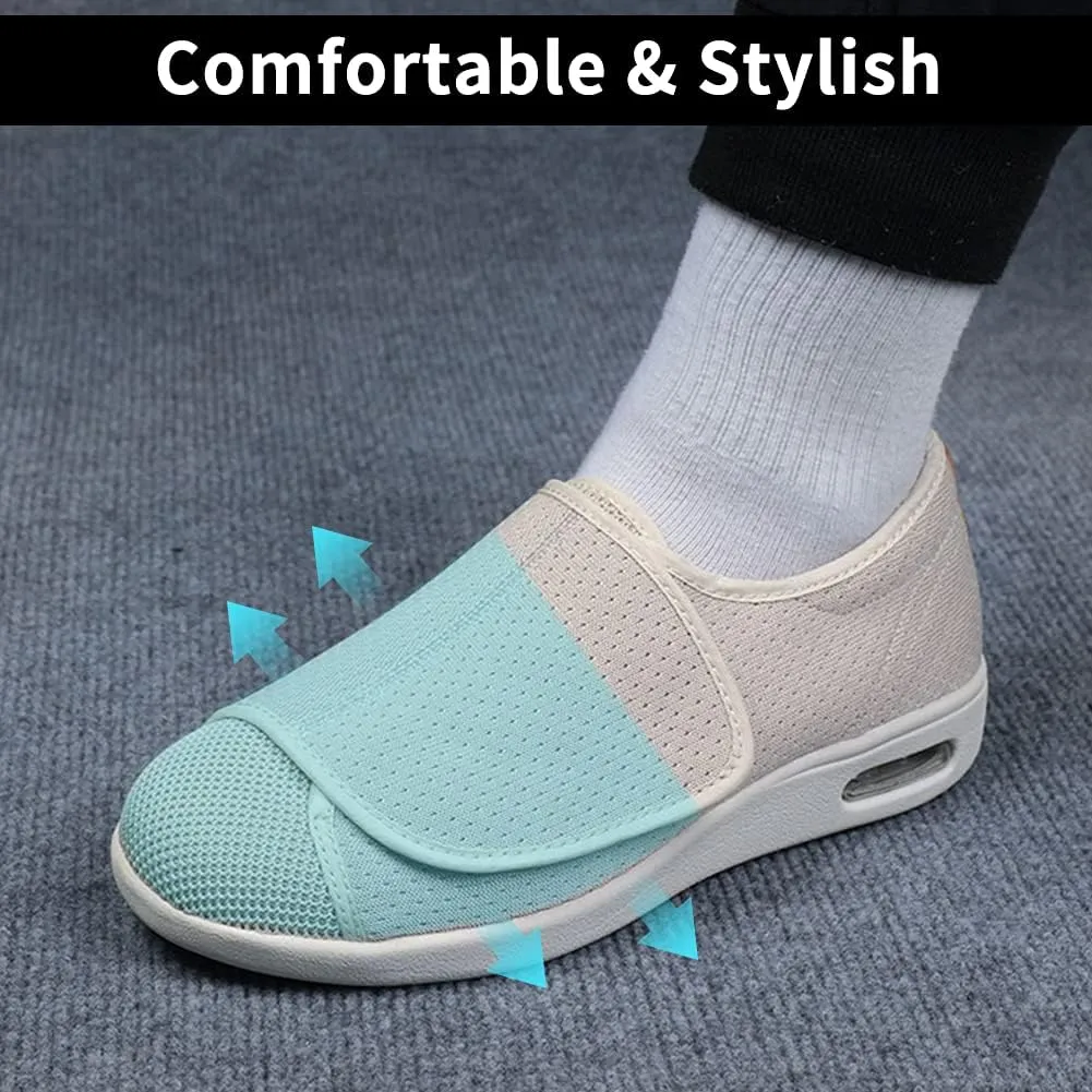 Men's Diabetic Shoes Extra Wide Width Easy On & Off Walking Sneakers with Air Cushion & Breathable Mesh, Support for Elderly Men, Swollen Feet, Edema, Plantar Fasciitis Black Gray