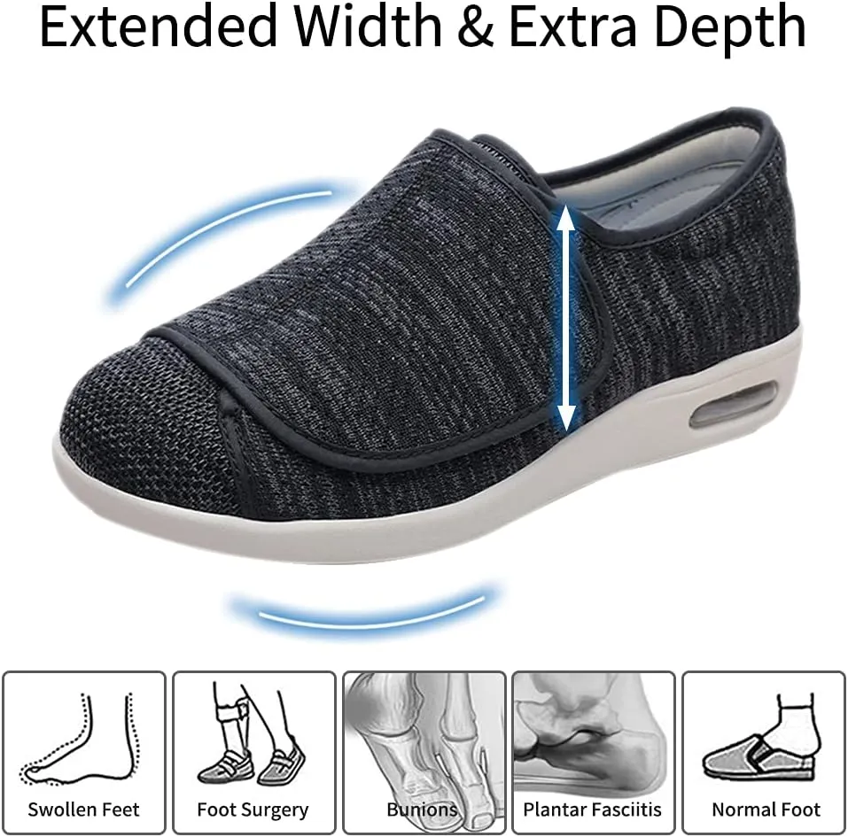 Men's Diabetic Shoes Extra Wide Width Easy On & Off Walking Sneakers with Air Cushion & Breathable Mesh, Support for Elderly Men, Swollen Feet, Edema, Plantar Fasciitis Black Gray