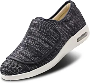 Men's Diabetic Shoes Extra Wide Width Easy On & Off Walking Sneakers with Air Cushion & Breathable Mesh, Support for Elderly Men, Swollen Feet, Edema, Plantar Fasciitis Black Gray