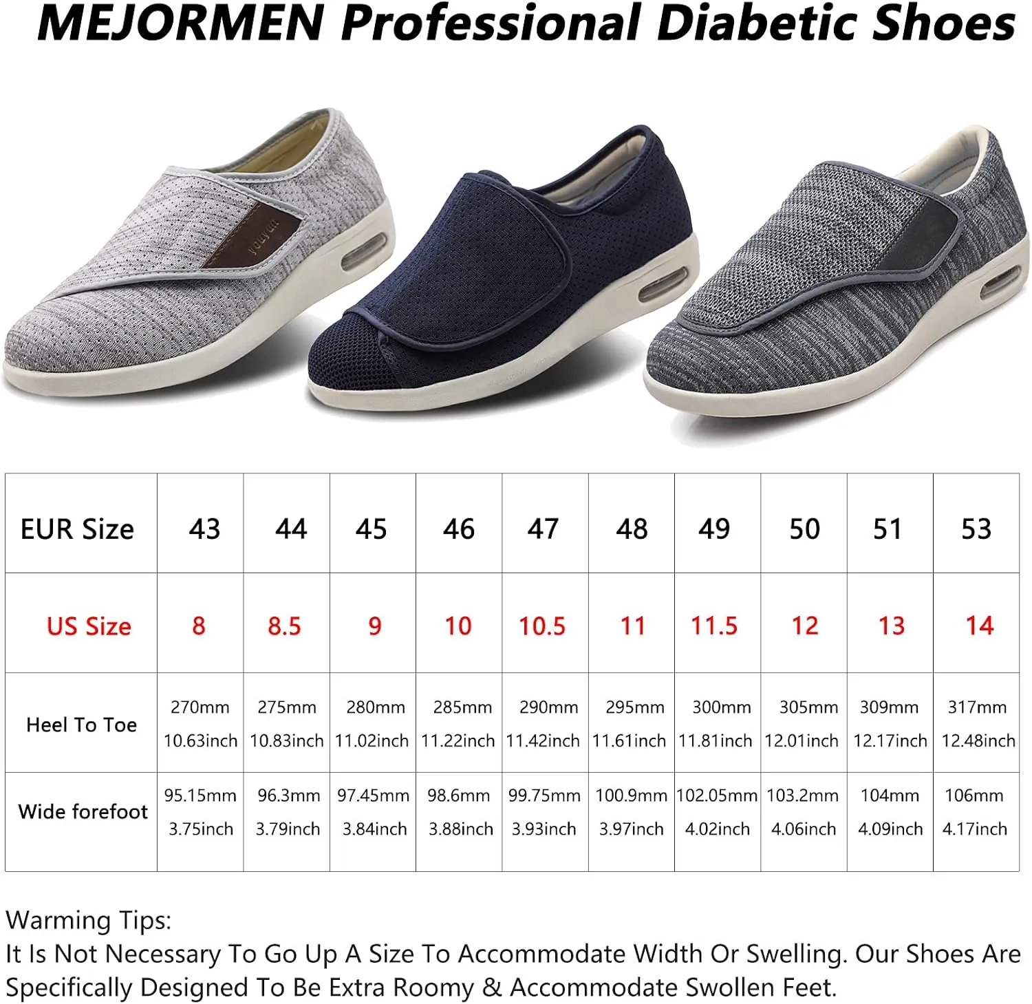 Men's Diabetic Shoes Extra Wide Width Easy On & Off Walking Sneakers with Air Cushion & Breathable Mesh, Support for Elderly Men, Swollen Feet, Edema, Plantar Fasciitis Black Gray