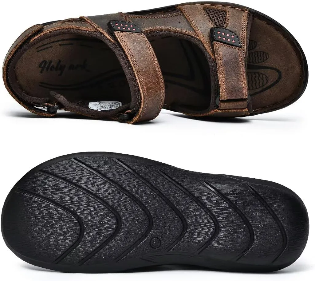 Men's Leather Sandals, Comfortable Open-Toe Outdoor Beach Shoes