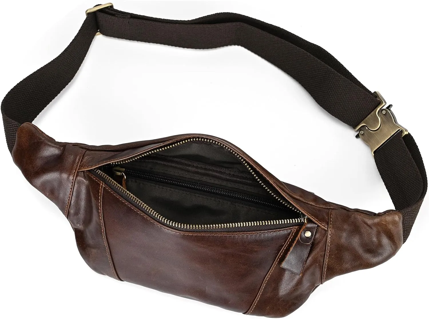 Men's Leather Waist Bag Multiple Pockets Slim Fanny Pack Adjustable Belt bag for Outdoor Running Hiking and Travel (Coffee)