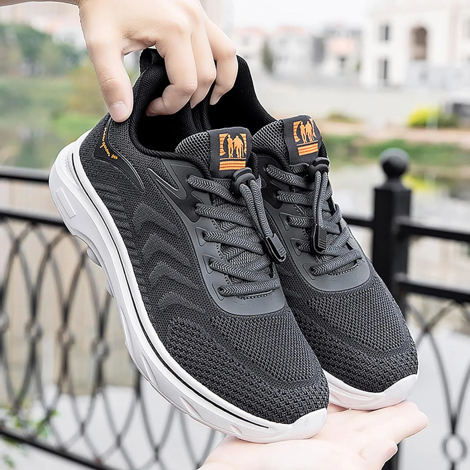 Men's Slip on Walking Shoes Tennis Cushion Running Sneakers with Adjustable Lace Lightweight Breathable Mesh Casual Thick Sole Comfort Work Gym Trainers Sneakers for Men Outdoor Workout