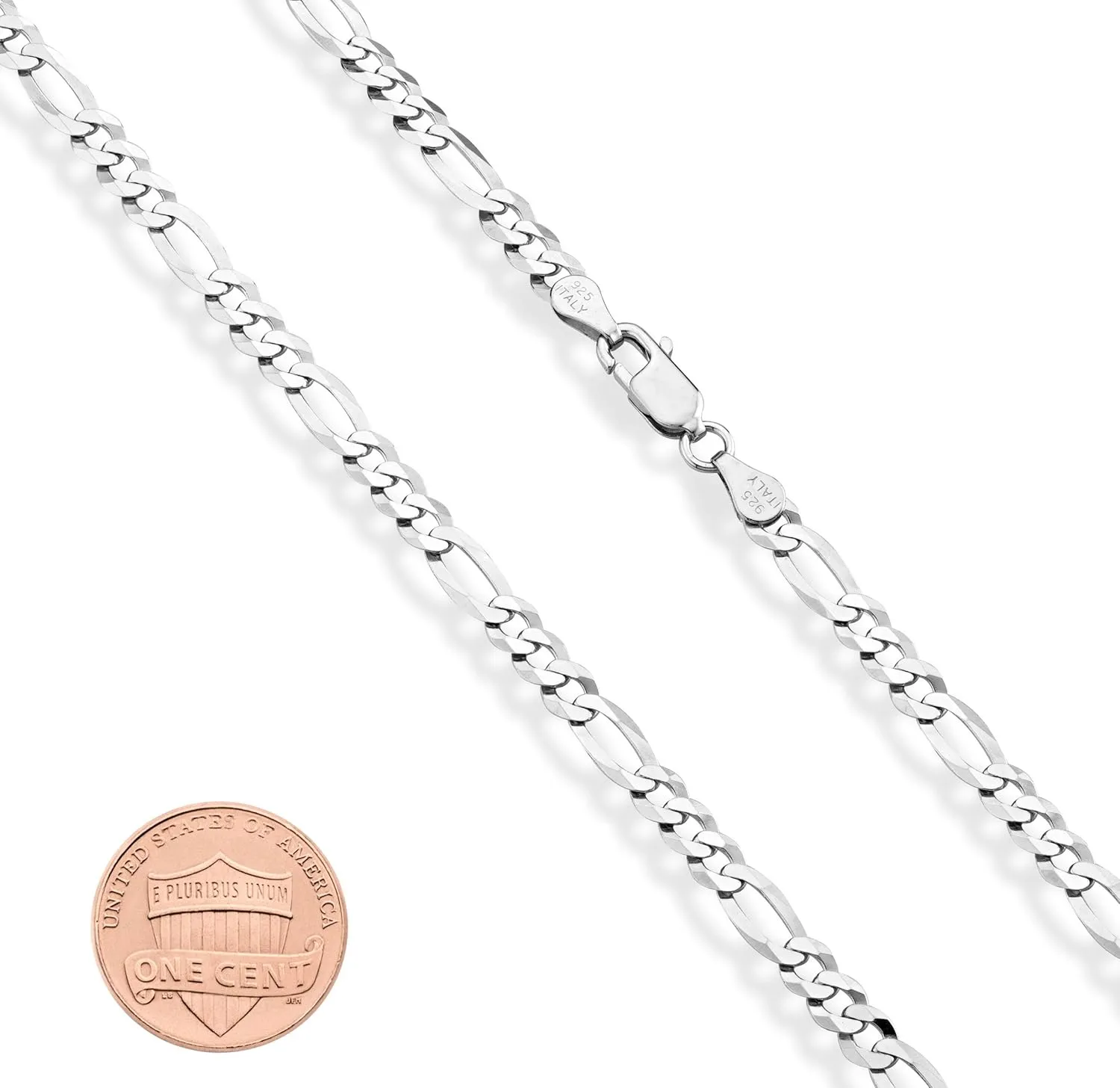 Miabella Solid 925 Sterling Silver Italian 5mm Diamond-Cut Figaro Chain Bracelet for Women Men, Made in Italy