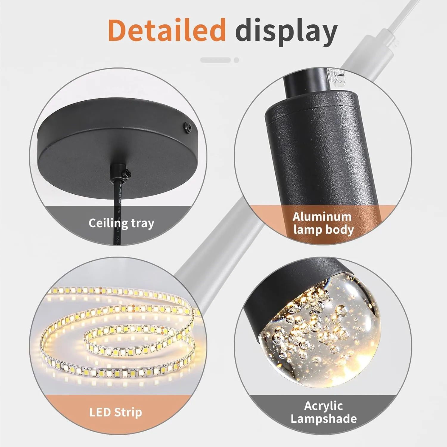 Modern Black LED Pendant Light, Kitchen Island Ceiling Hanging Lights, Teardrop Bubble Crystal, 3 Color 2700K/4500K/6500K, Bedside Small Chandeliers Lamps for Bar, Dining Room, Bathroom, Hallway