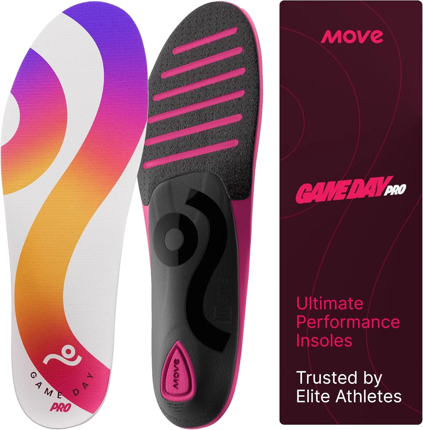 MOVE Game Day Pro- Ultimate Performance Sports Insoles for Basketball, Volleyball, Football, Tennis, Athletics, Baseball, Running, and Active Lifestyle. Extra Shock Absorption (M 6-6.5 / WM 7.5-8)
