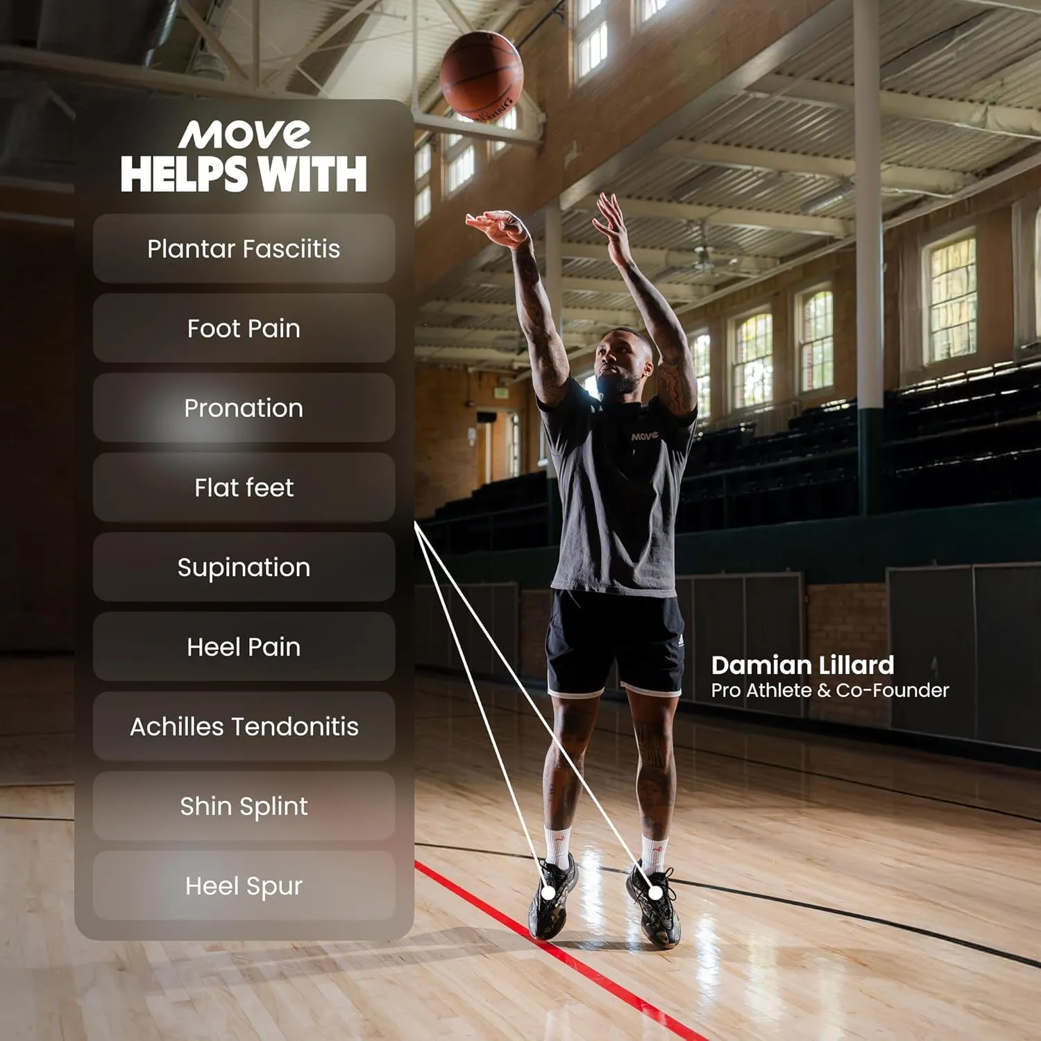 MOVE Game Day Pro- Ultimate Performance Sports Insoles for Basketball, Volleyball, Football, Tennis, Athletics, Baseball, Running, and Active Lifestyle. Extra Shock Absorption (M 6-6.5 / WM 7.5-8)