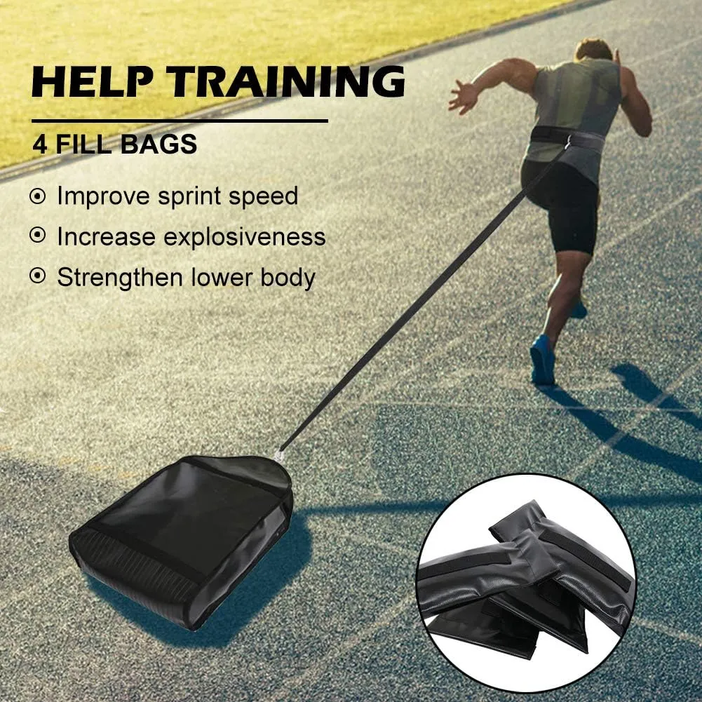 NAIZEA Adjustable Weight Sled Trainer, Sandbag Sled Trainer for Sprinter Speed Training Indoor with 4 Weight Sandbags