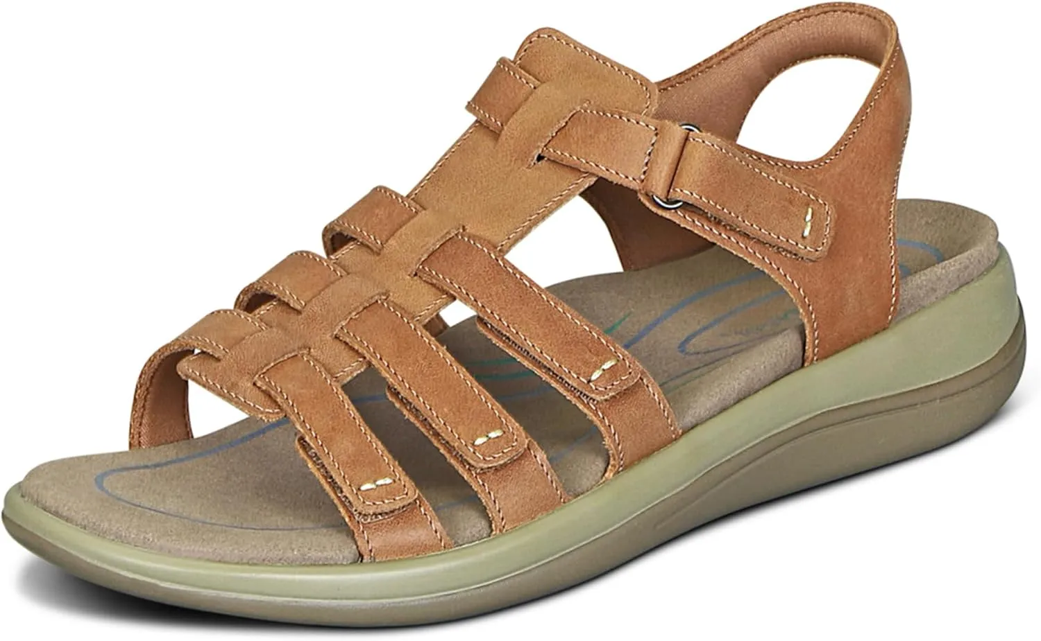 Orthofeet Women's Orthopedic Camel Leather Amalfi Adjustable Sandals, Size 10.5