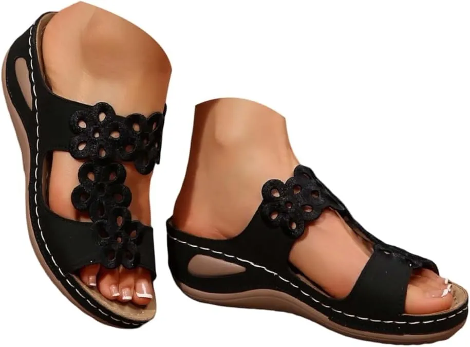 Orthotic Wedge Sandals for Women Dressy Summer Open Toe Low Platform Wedges Sandals Arch Support Flower Comfortable Casual Shoes