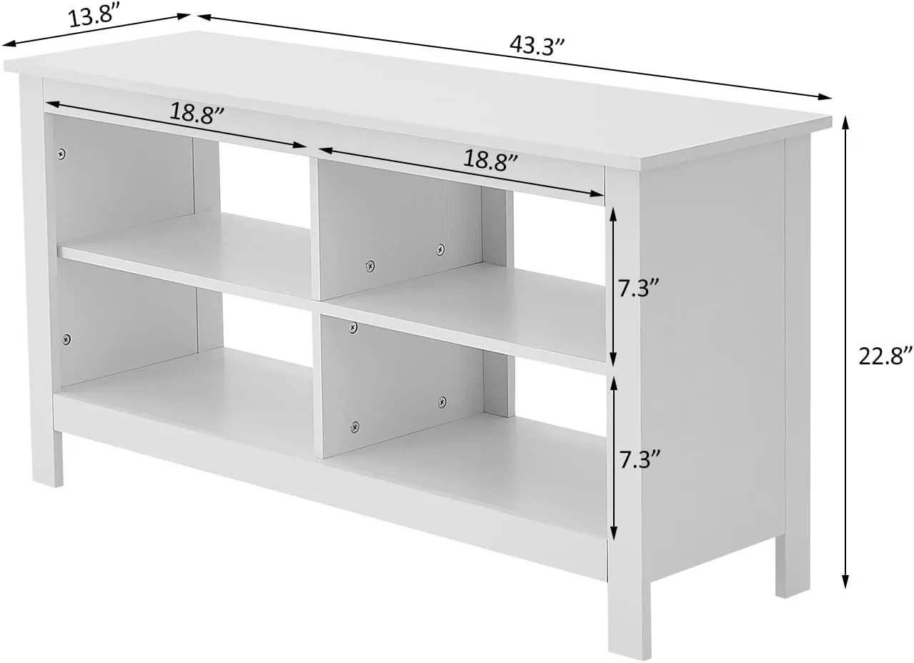 Panana TV Stand, Entertainment Center 4 Cubby Television Stands Cabinet Media Sideboard with 4 Open Shelves Farmhouse TV Media Console Table for TVs up to 50 Inches (43 Inches White)