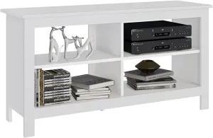 Panana TV Stand, Entertainment Center 4 Cubby Television Stands Cabinet Media Sideboard with 4 Open Shelves Farmhouse TV Media Console Table for TVs up to 50 Inches (43 Inches White)