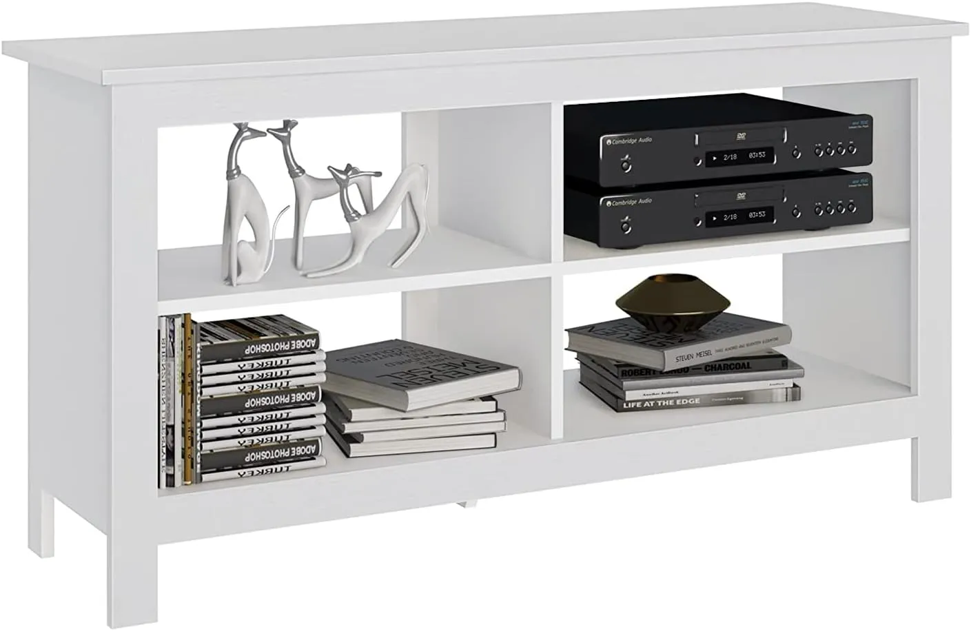 Panana TV Stand, Entertainment Center 4 Cubby Television Stands Cabinet Media Sideboard with 4 Open Shelves Farmhouse TV Media Console Table for TVs up to 50 Inches (43 Inches White)