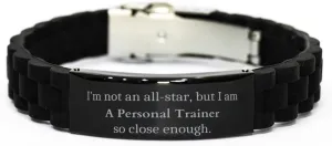 Personal Trainer Black Glidelock Clasp Bracelet for Inspirational Confidence on Graduation or Christmas