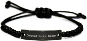 Personal Trainer Rope Gifts from Men to Friends Birthday Inspirational Quote Engraved Adjustable Black Stainless Steel Rope Bracelet