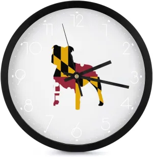 Pit Bull Maryland Flag Fashion Round Wall Clock Modern Battery Operated Clocks Silent Non-Ticking Home Decor 10x10in