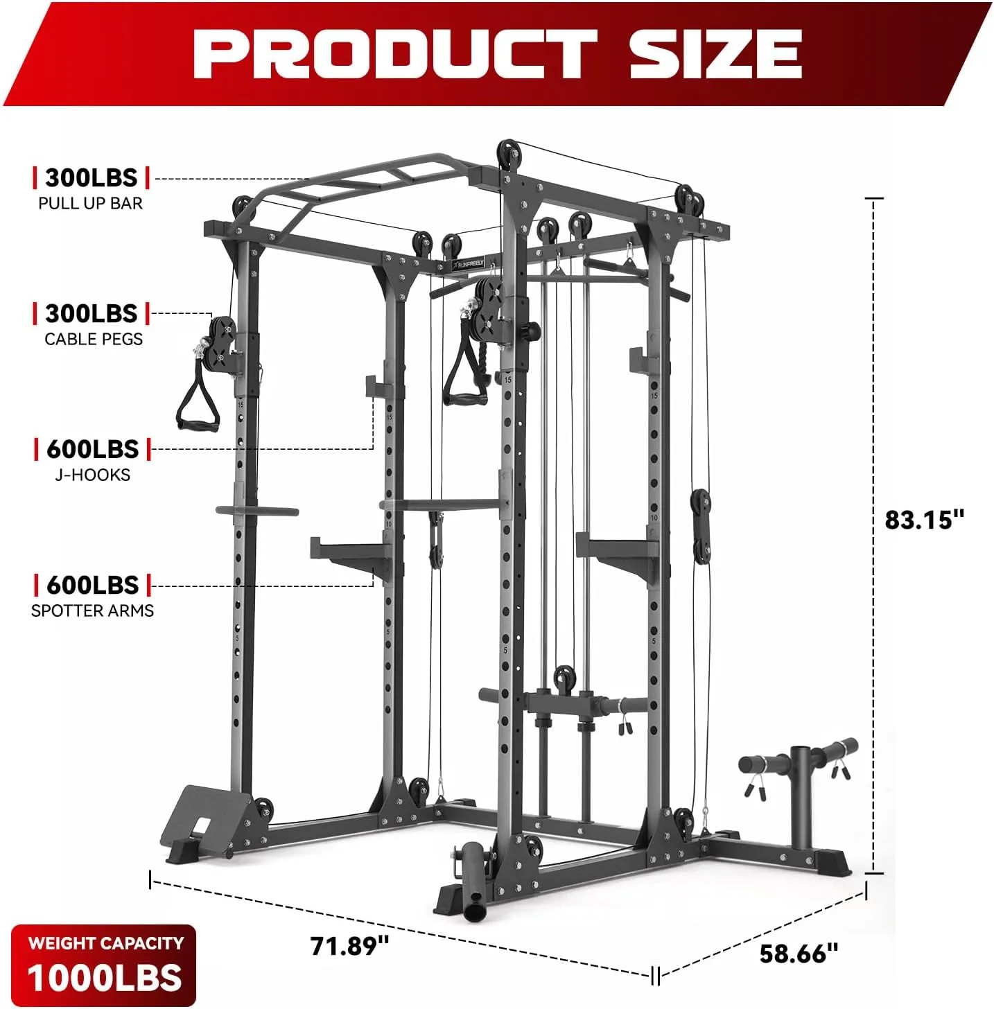Power Rack for Home Gym, Smith-Machine with Cable Crossover for Full-Body Workout, All-in-one Trainer Equipment for Strength Training, Squat, Bench Press and Pull Up Bar
