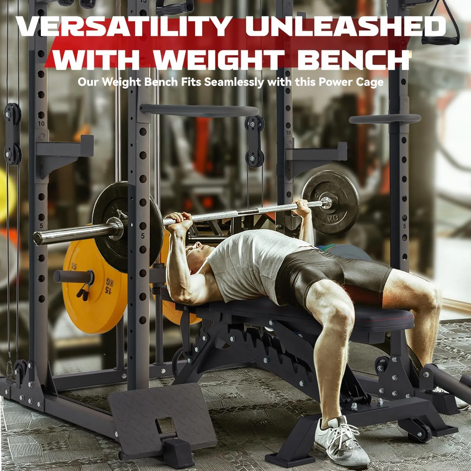 Power Rack for Home Gym, Smith-Machine with Cable Crossover for Full-Body Workout, All-in-one Trainer Equipment for Strength Training, Squat, Bench Press and Pull Up Bar