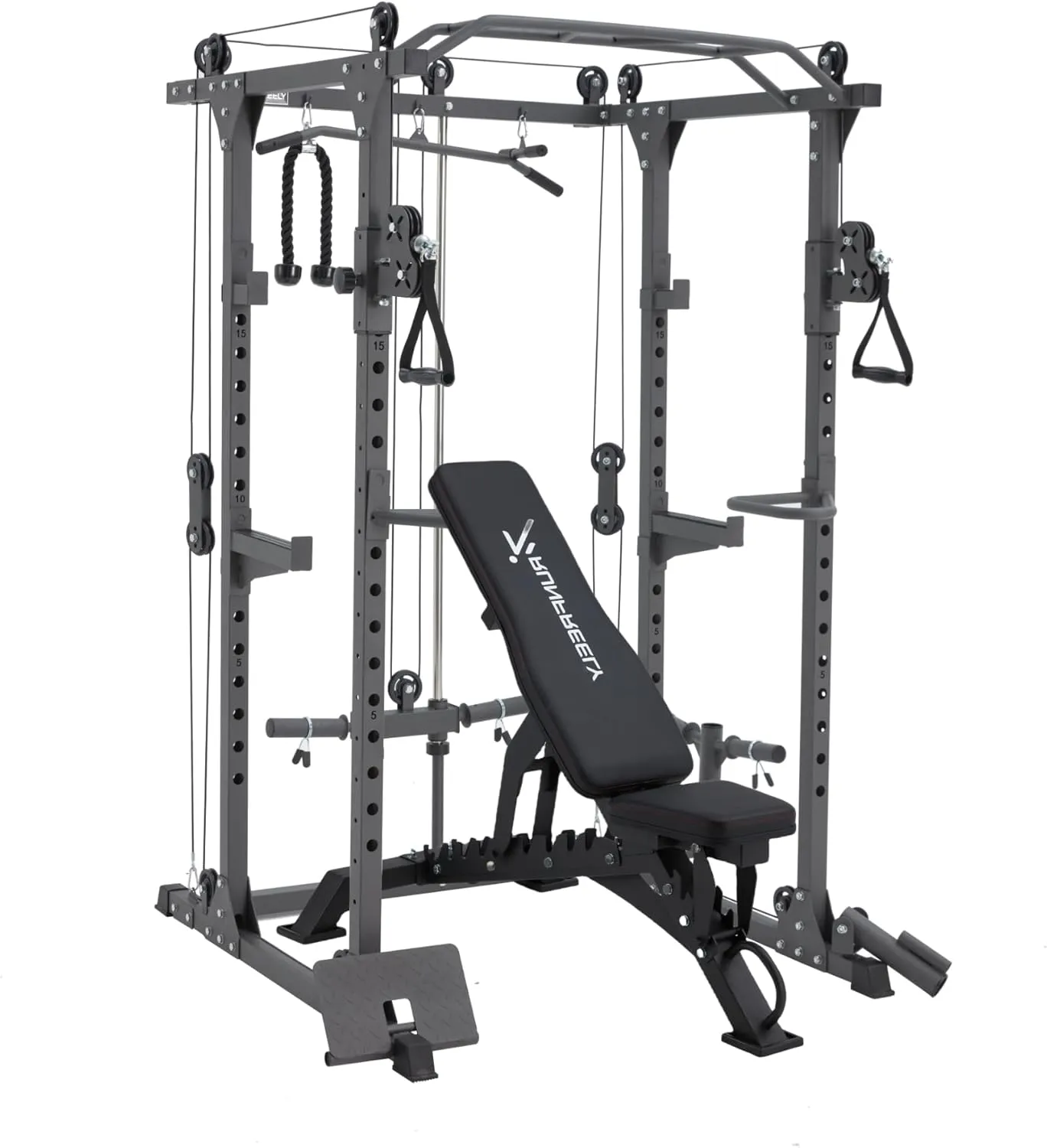 Power Rack for Home Gym, Smith-Machine with Cable Crossover for Full-Body Workout, All-in-one Trainer Equipment for Strength Training, Squat, Bench Press and Pull Up Bar