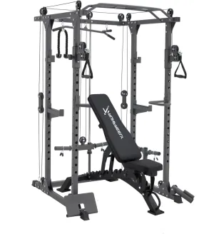 Power Rack for Home Gym, Smith-Machine with Cable Crossover for Full-Body Workout, All-in-one Trainer Equipment for Strength Training, Squat, Bench Press and Pull Up Bar