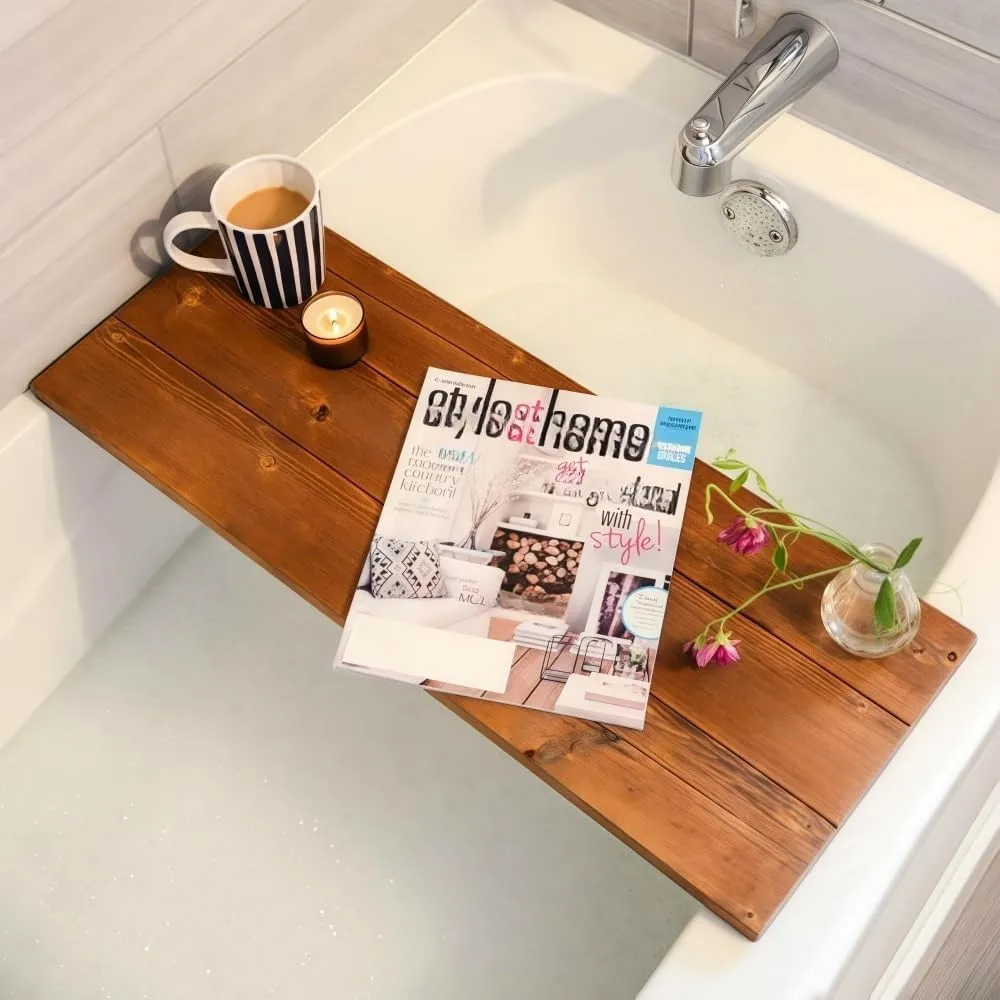 Premium Bathtub Tray for Freestanding Bath，Large Thick Wood Luxury Bath Tray for Tub(Large)