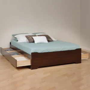 Prepac Mate's Queen 6-Drawer Minimalist Platform Storage Bed, Contemporary Queen Bed with Drawers 81.5" D x 63" W x 18.5" H, Espresso, EBQ-6200-3KV