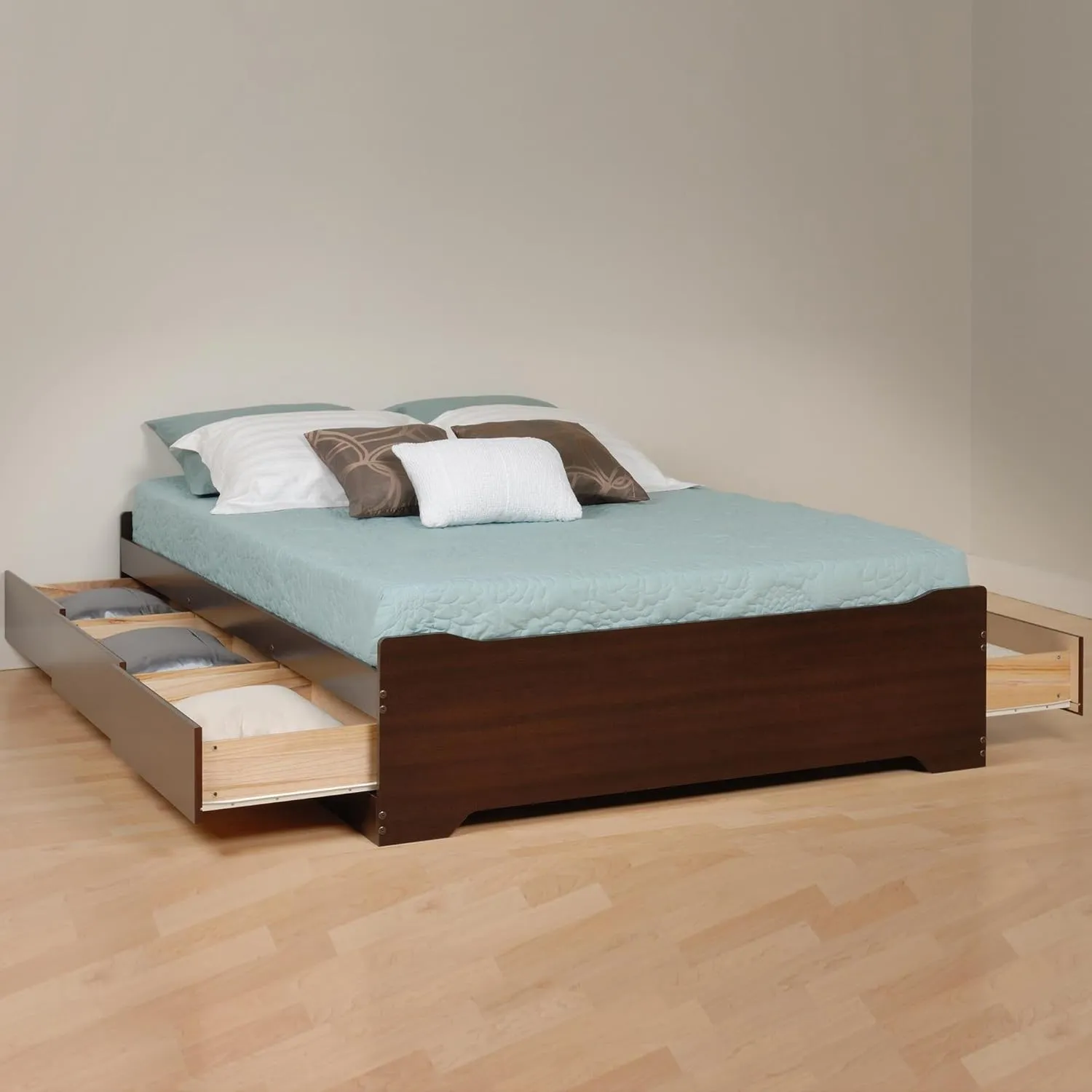 Prepac Mate's Queen 6-Drawer Minimalist Platform Storage Bed, Contemporary Queen Bed with Drawers 81.5" D x 63" W x 18.5" H, Espresso, EBQ-6200-3KV