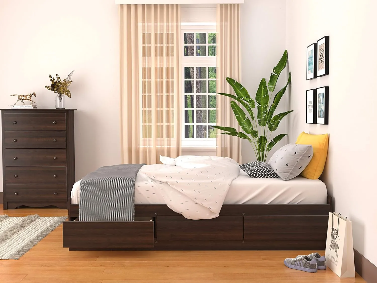 Prepac Mate's Twin XL 3-Drawer Minimalist Platform Storage Bed, Contemporary Twin XL Bed with Drawers 81.5" D x 41" W x 18.75" H, Espresso, EBX-4105-K