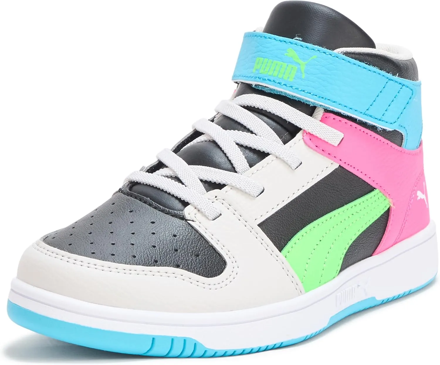 PUMA Unisex-Child Rebound Layup Mid Hook and Loop (Little Kid) Sneaker
