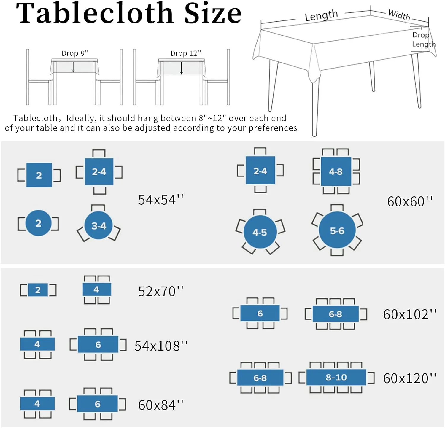 QueenKer Outdoor Tablecloth with Umbrella Hole, Minimalist Lines Leaves Flowers Blue Rectangle Tables Waterproof Tabletop Collection for Patio, Garden, Picnic, Camping, Dining 54 x 80 inch