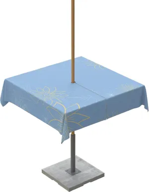 QueenKer Outdoor Tablecloth with Umbrella Hole, Minimalist Lines Leaves Flowers Blue Square Tables Waterproof Tabletop Collection for Patio, Garden, Picnic, Camping, Dining 60 x 60 inch