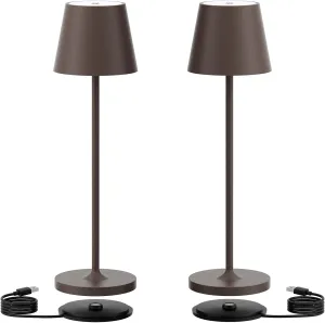 Ralaby IP54 Cordless Table Lamp Aluminum Portable LED Desk Lamp 4800mAh Battery Operated Stepless Dimming Up for Restaurant/Bedroom/Bars/Outdoor Party/Camping/Coffee Shop (2 Pack,Rust-Coloured)