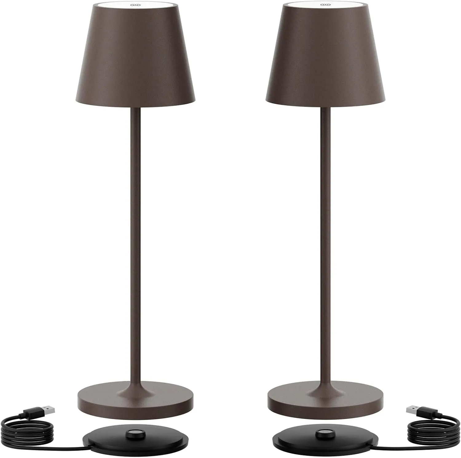 Ralaby IP54 Cordless Table Lamp Aluminum Portable LED Desk Lamp 4800mAh Battery Operated Stepless Dimming Up for Restaurant/Bedroom/Bars/Outdoor Party/Camping/Coffee Shop (2 Pack,Rust-Coloured)