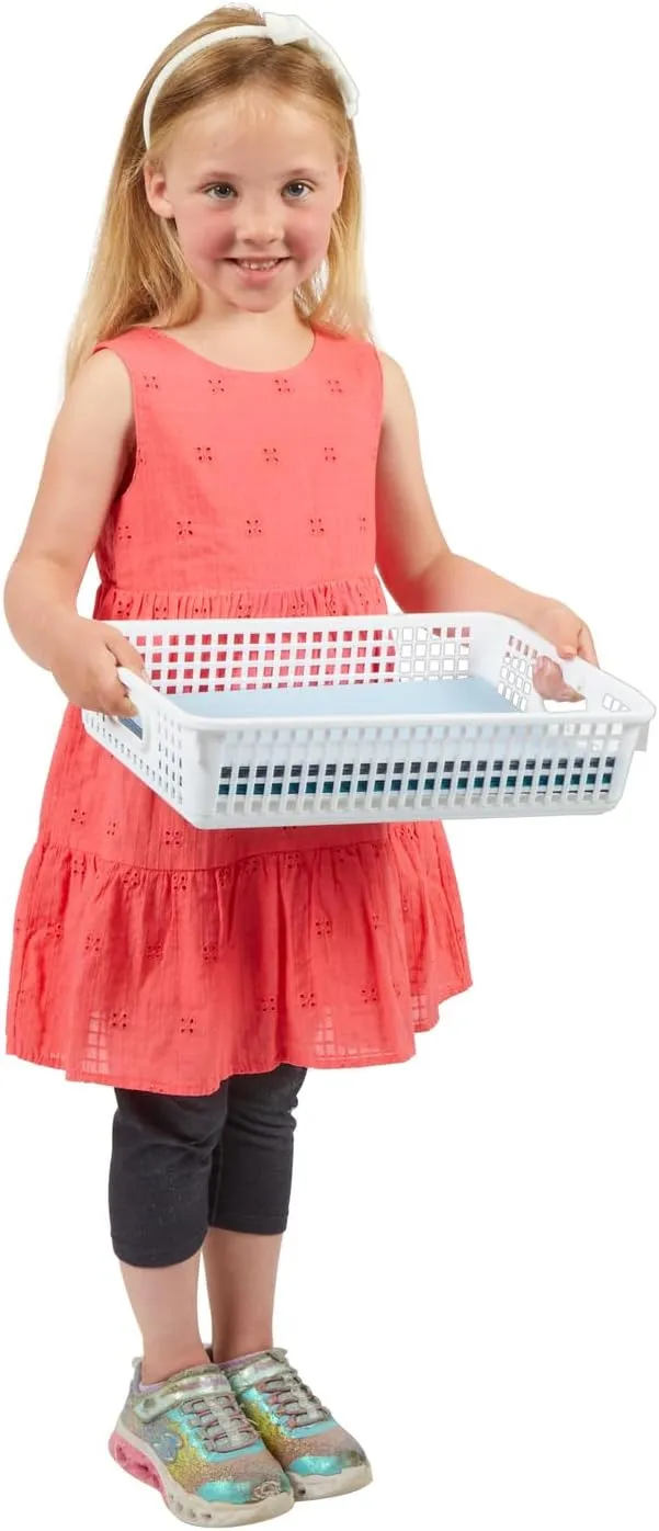 Really Good Stuff 6PK Plastic Desktop Paper Storage Basket for Classroom or Home–14”x10” Plastic Mesh Basket-Secure Papers Crease-Free–Neon Pop