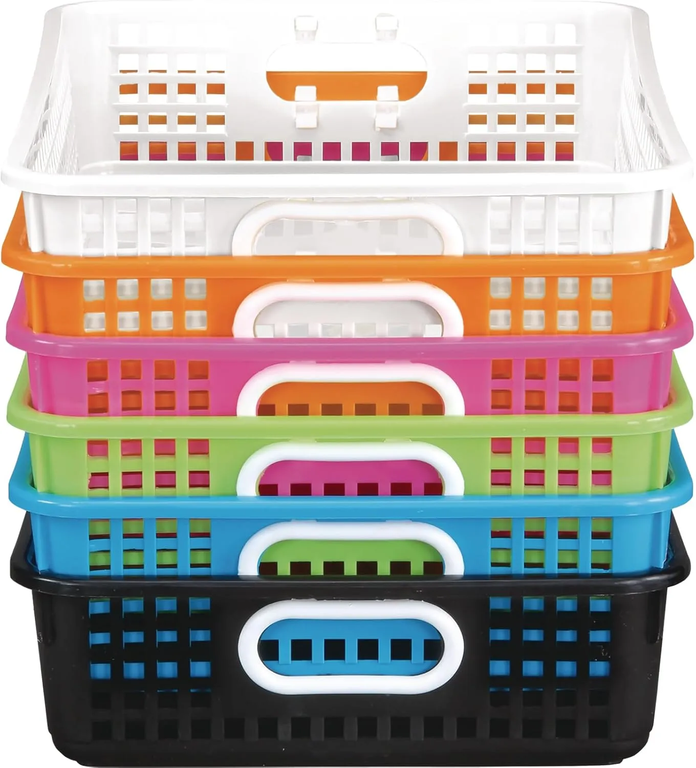 Really Good Stuff 6PK Plastic Desktop Paper Storage Basket for Classroom or Home–14”x10” Plastic Mesh Basket-Secure Papers Crease-Free–Neon Pop