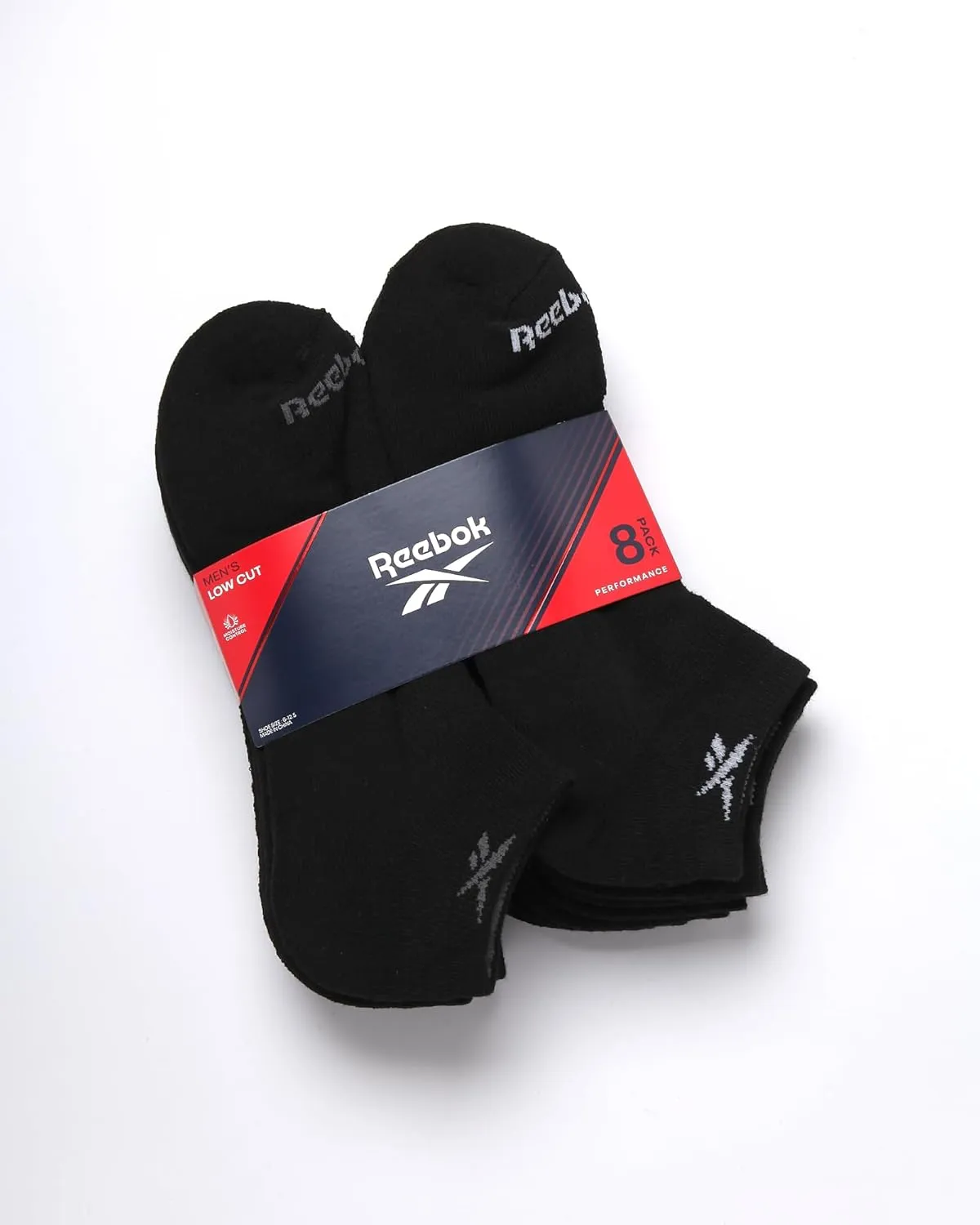 Reebok Mens Low Cut Socks - 8 Pack Stretch Performance Basic No Show - Flat Athletic Socks for Men (Shoe Size 6-12.5)
