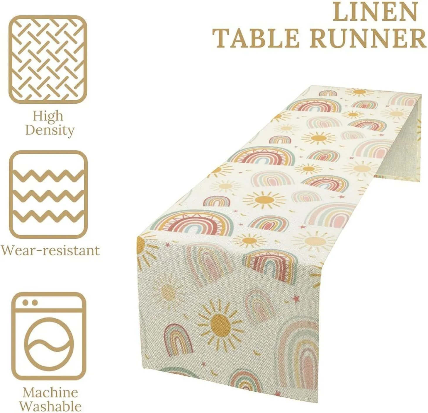Retro Boho Rainbow Table Runner Girl Baby Rainbow Party Decoration Home Kitchen Dining Room Decor 13 X 60 Inch