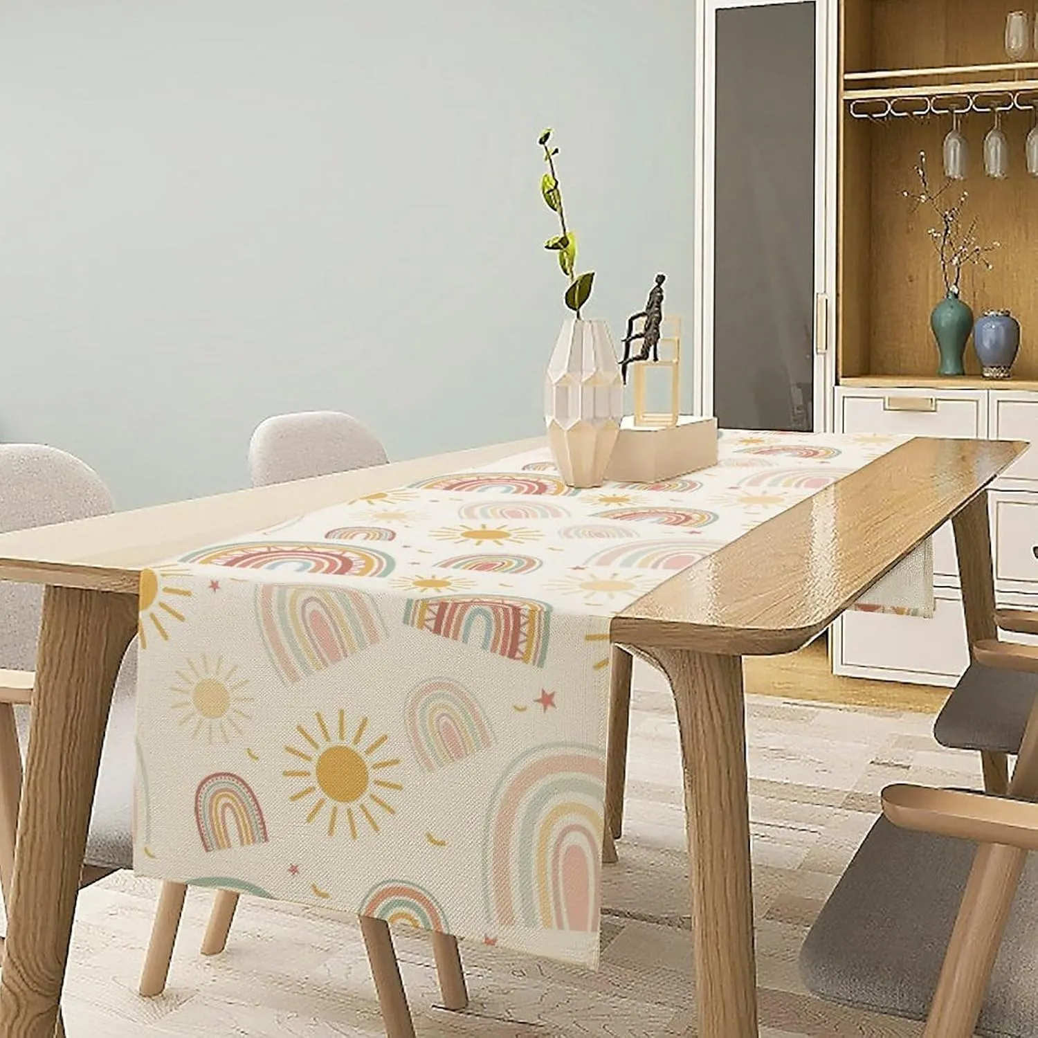 Retro Boho Rainbow Table Runner Girl Baby Rainbow Party Decoration Home Kitchen Dining Room Decor 13 X 60 Inch