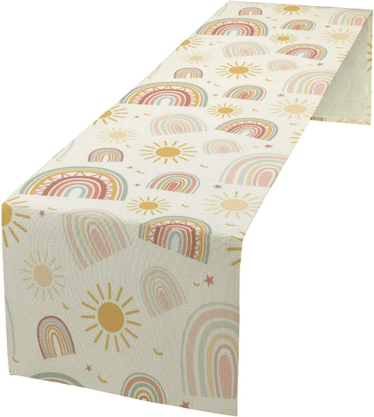 Retro Boho Rainbow Table Runner Girl Baby Rainbow Party Decoration Home Kitchen Dining Room Decor 13 X 60 Inch